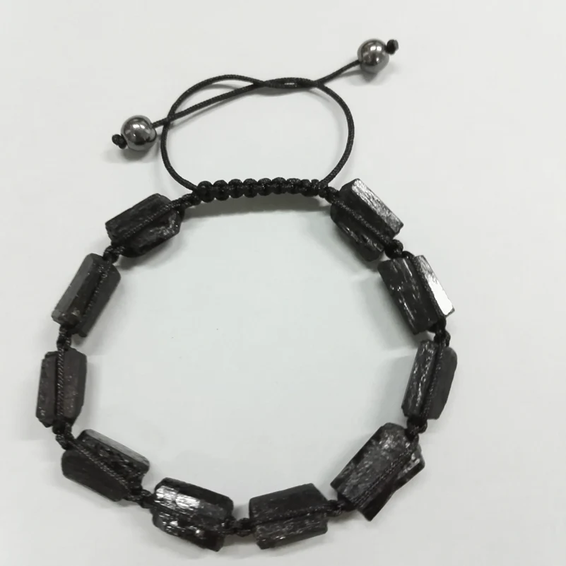 Natutal Raw Rough Black Tourmaline Beads 6mm Hematite Yellow Tiger Eye Stone Adjustable Macrame Unisex Energy Healing Bracelets