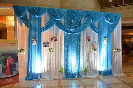 3*4m Wedding Party Ice Silk Fabric Drapery White Tiffany Blue Color With Swag Stage Prop Fashion Drape Curtain Backdrop