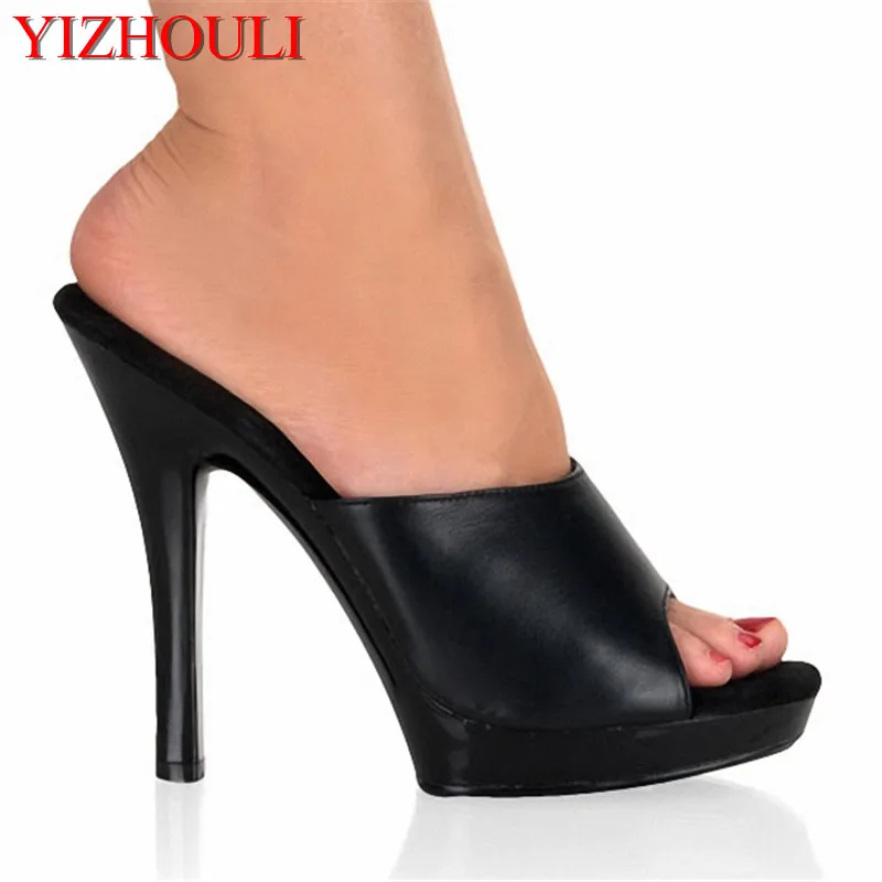 

Sexy High Heel Slippers Fashion Women Platform Exotic Dancer Shoes 13cm Dim Black Summer Sandals