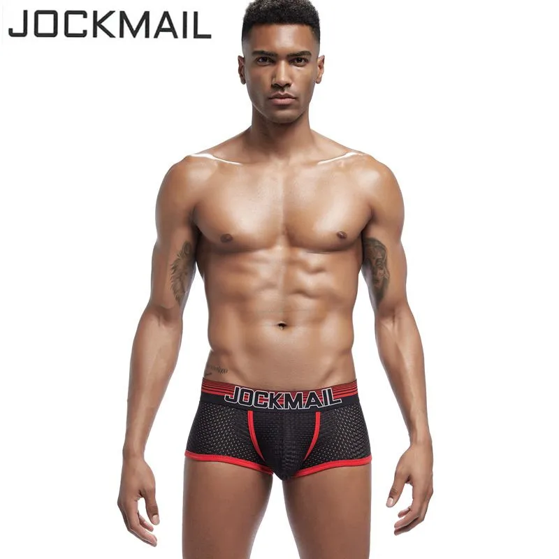 JOCKMAIL 2019 New Underwear Men Boxer Mesh U Pouch Sexy Underpants Cueca Nylon Pants Trunks Boxer shorts Gay Male Panties Hot