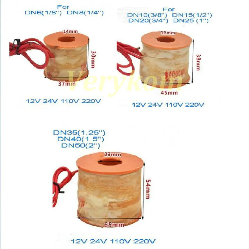Free Shipping Brass Solenoid Valve Coil DN6 DN8 DN10 DN15 DN25 DN40 DN50 For 2w025-08 2w160-15 2w250-25 12V 24V DC 110V 220V AC
