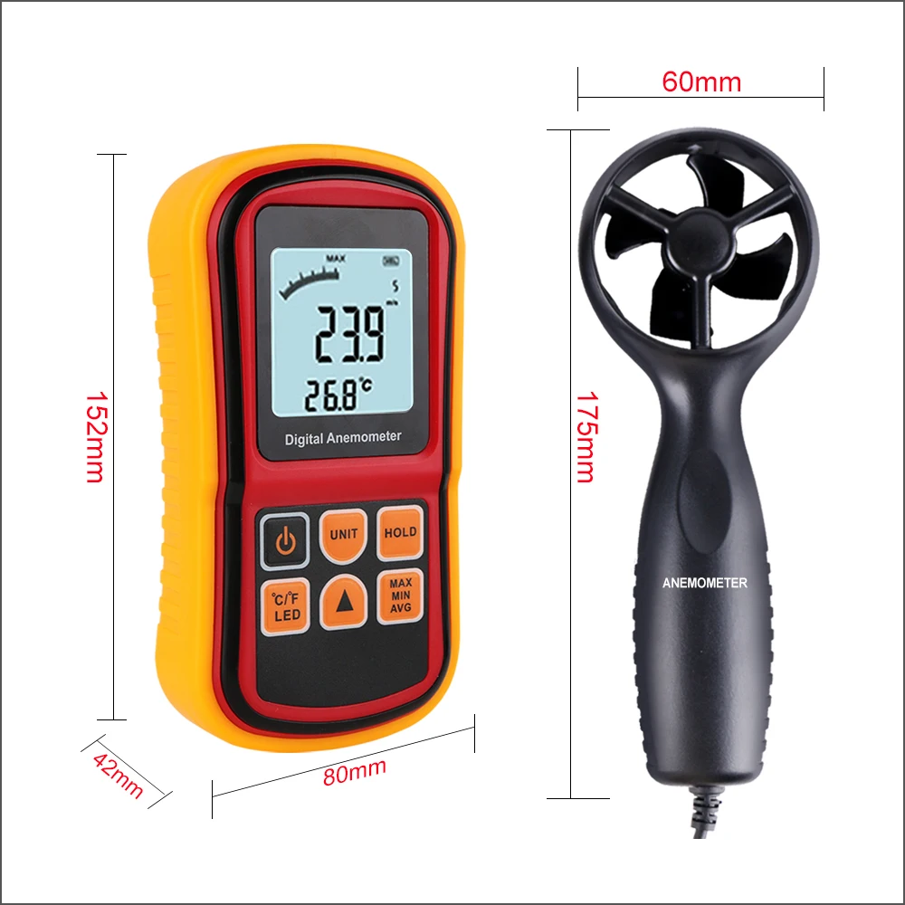 Anemometro RZ misuratore di velocità del vento misuratore di vento digitale gamma di velocità dell\'aria digitale portatile 0.18-45m/s sensore di