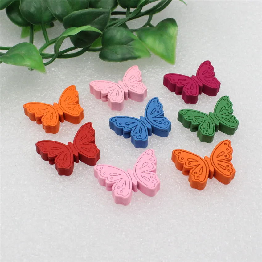 50pcs/lot Wholesale Colorful Lead-free Animal Butterfly Wood Beads for Bracelet/Necklace 22x17mm (K00289)