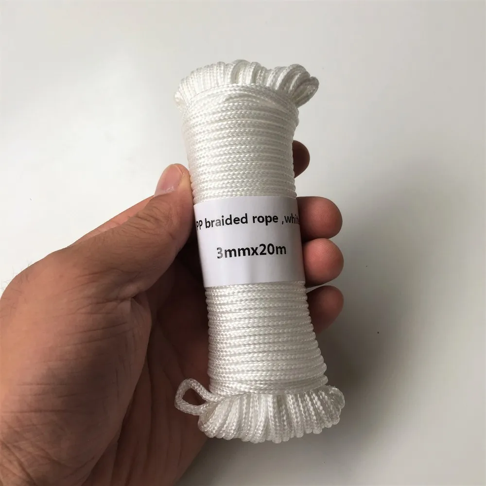 1 pz 3mm x 20m corda intrecciata in polipropilene bianco Hangtag stendibiancheria decorazione della casa accessori da giardino corda da campeggio