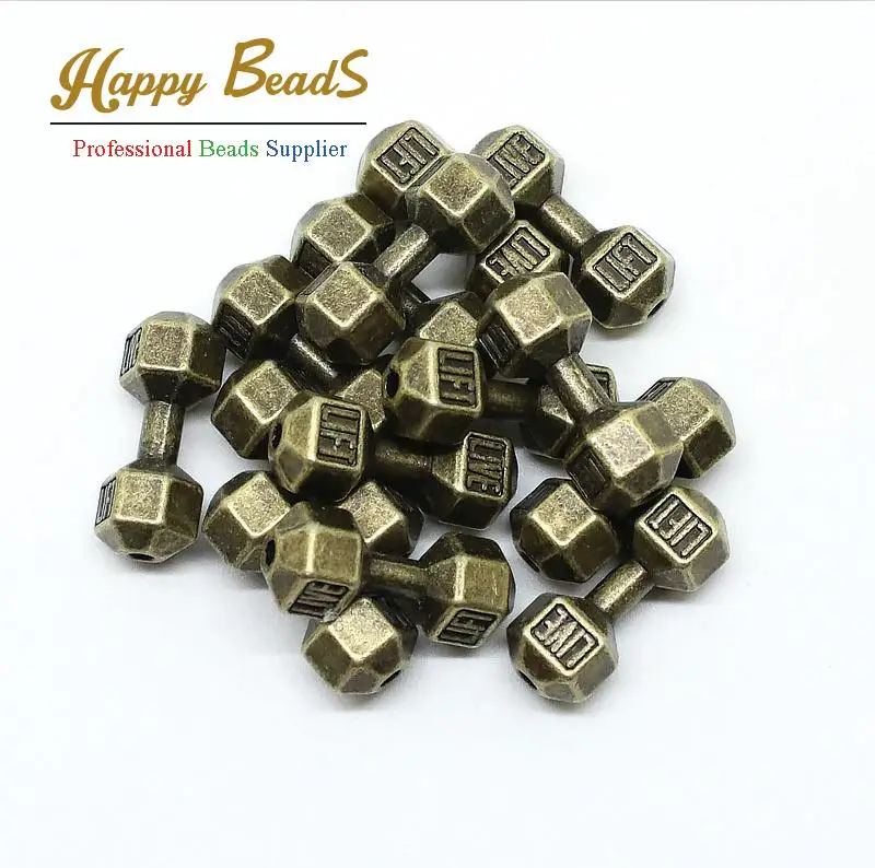 10pcs/lot 8*20mm 4Colors Barbell Dumbbell Spacer Beads Charms fit Diy Beaded Fitness Dumbbell Bracelets Making Accessories