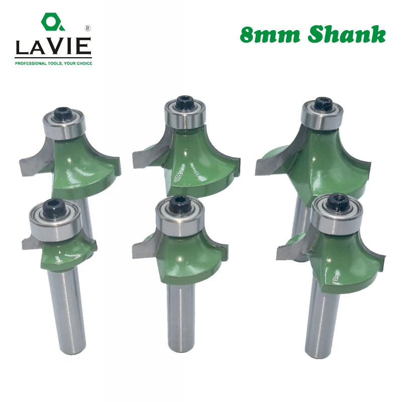 LAVIE 3pcs 8mm Corner Round Over Router Bit With Bearing 1/2\