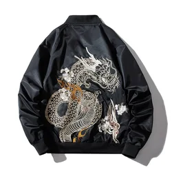 Chaqueta de béisbol con bordado de dragón para hombre, cazadora de piloto de Hip Hop, abrigo Retro japonés Harajuku, ropa de calle de moda, otoño