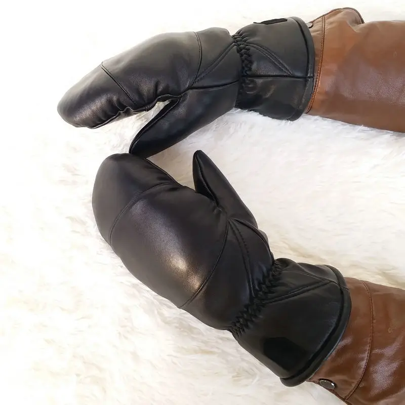 Guantes de boxeo de piel de oveja para hombre, Manoplas sin dedos para flexiones al aire libre, gruesas, cálidas, doble, para deporte, talla grande,