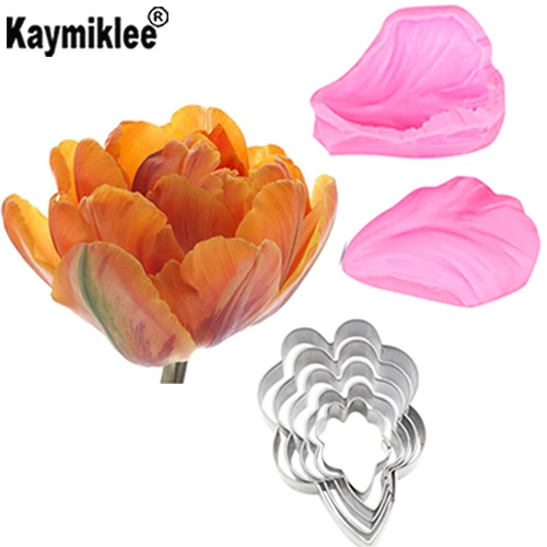 

Tulip Petal Veiner &Cutter Silicone Mold Flower Fondant Gumpaste Candy Mould Cake Decorating Tools ,Sugarcraft Mold CS173