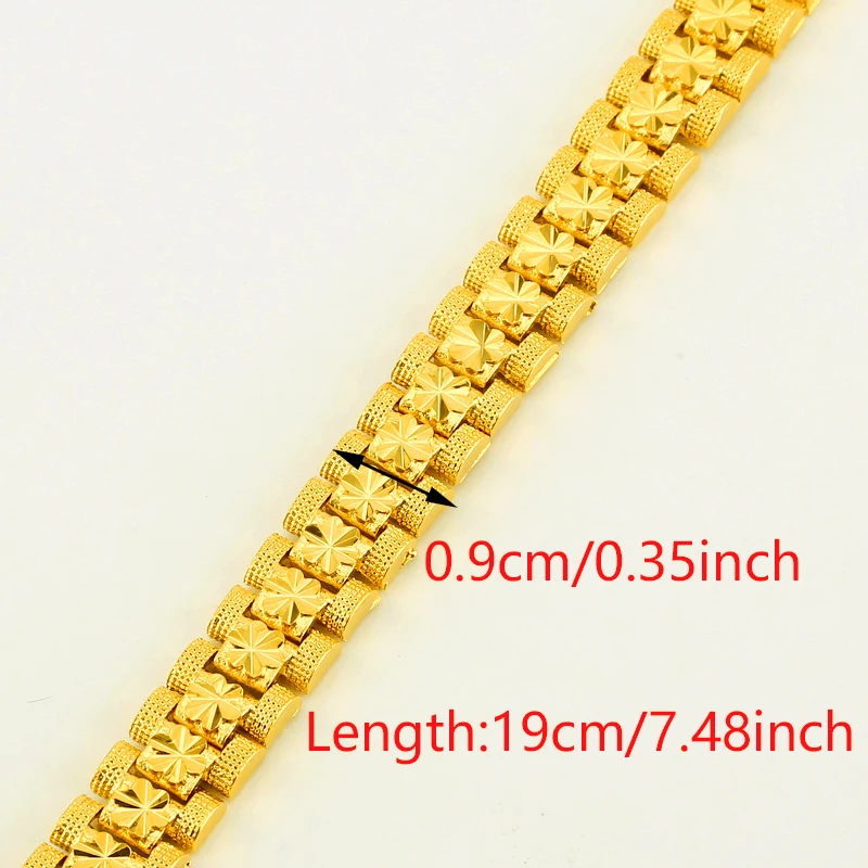 Gold Color Mens Flower Bracelets Bangles Wholesale Trendy New Bracelet Men Jewelry 0.9cm 19CM  African Jewelry