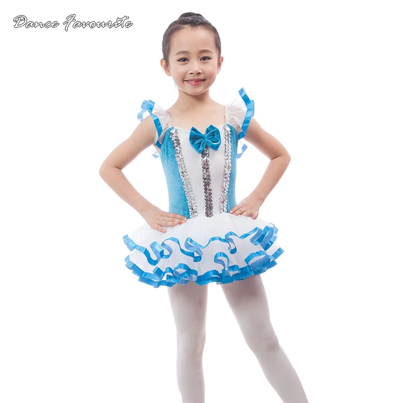 Dance Favourite blue velvet with white spadex bodice ballet tutu girl stage performance ballet costume ballerina dance tutu