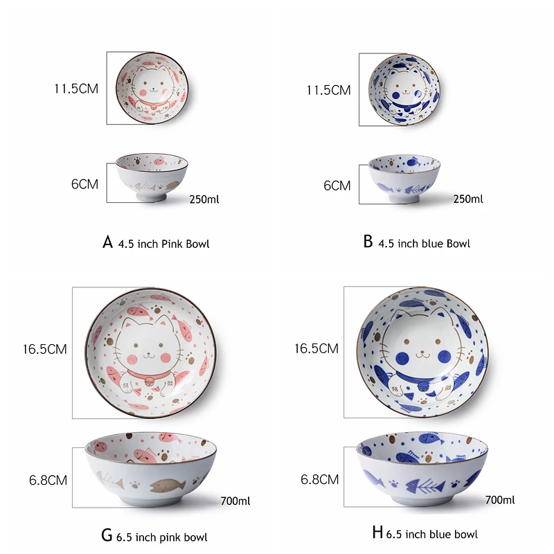 1pc Cute Ceramic Cat Dish Japanese Kitten Design Dinnerware Rice Noodle Bowl Dinner Plate Sauce Dish 4.5/5.5/6.5/7 inch