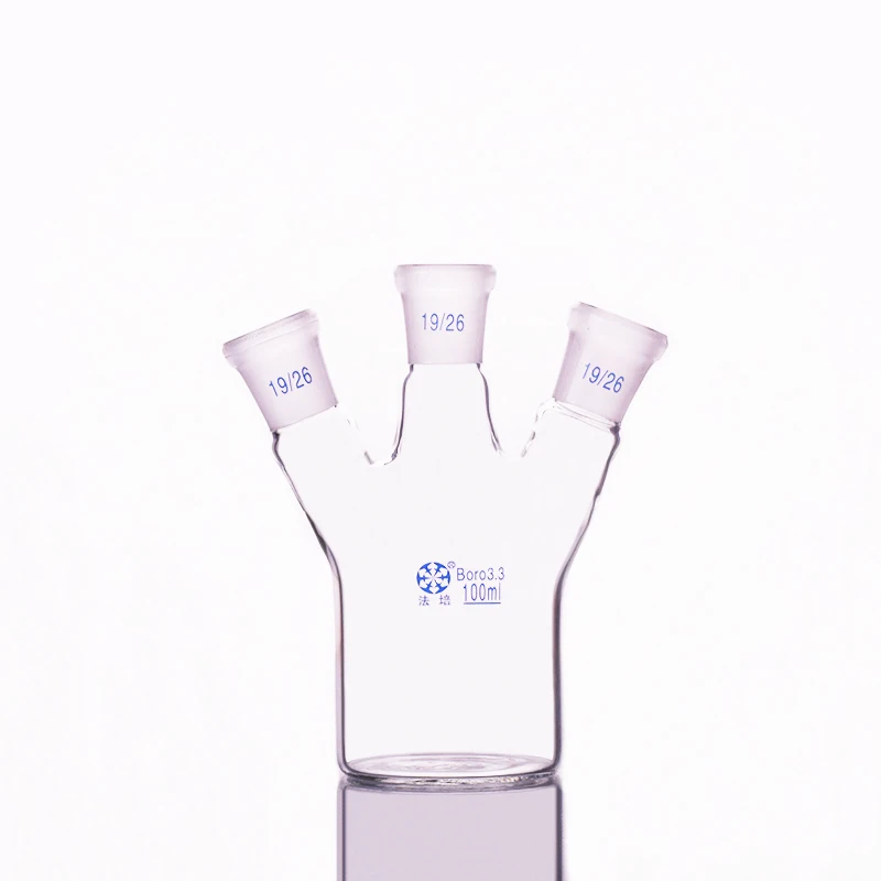 

Single-deck cylindrical three-necked flat-bottom flask 100ml,Middle 19/26,Side 19/26,Single-deck cylindrical reactor bottle