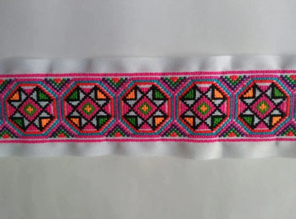 1yard Hmong Embroidery Lace 6.5cm Miao Dress Collar Decor Ribbon Tape Ethnic Tribal Nepal Thai Lao India Boho Slavic Sewing DIY