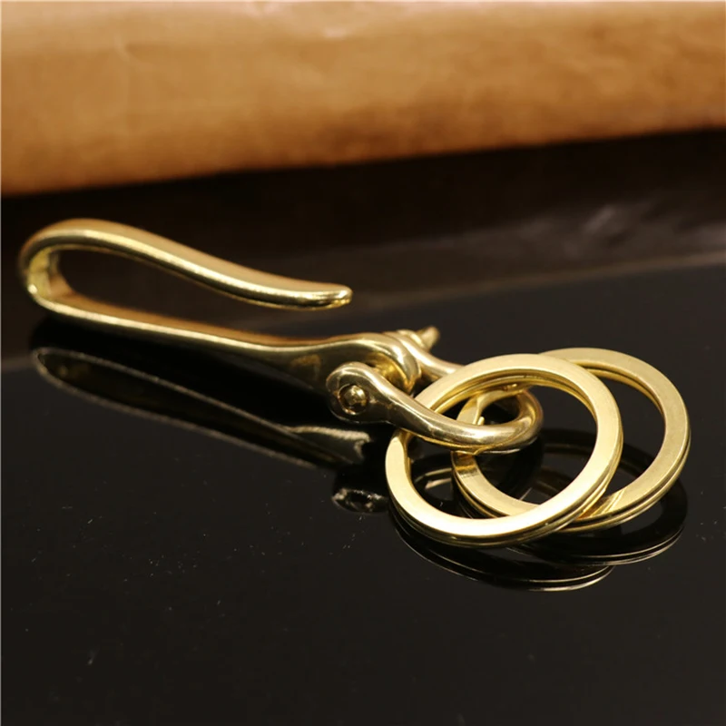 Solid Brass Metal D Shackle U-shape Hook Keychain Key Ring Wallet Chain Hook Belt U Hook with D bow shackle split rings 3 Sizes