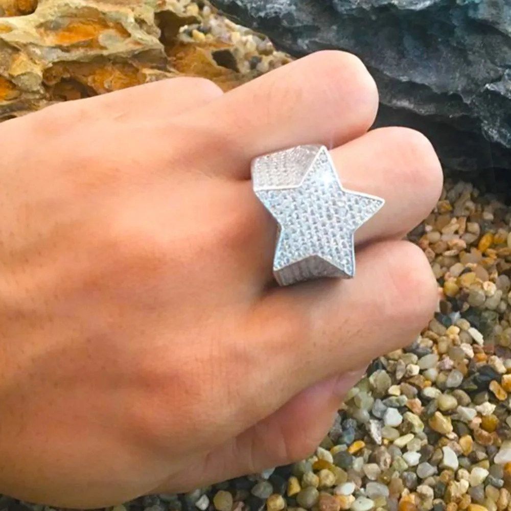 UWIN Ice Out Star Rings Gold Silver Color Full Iced Cubic Zirconia Hip Hop Ring Fashion Jewelry For Men And Women Drop Shipping