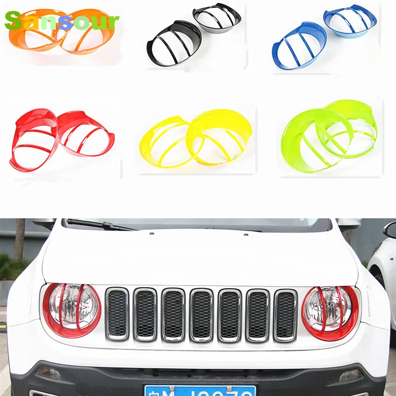 Sansour 2017 Newest Headlights Fence Cover Head Light Trim Lamp Bezel Outlet Exterior Chrome Styling ABS For Jeep Renegade