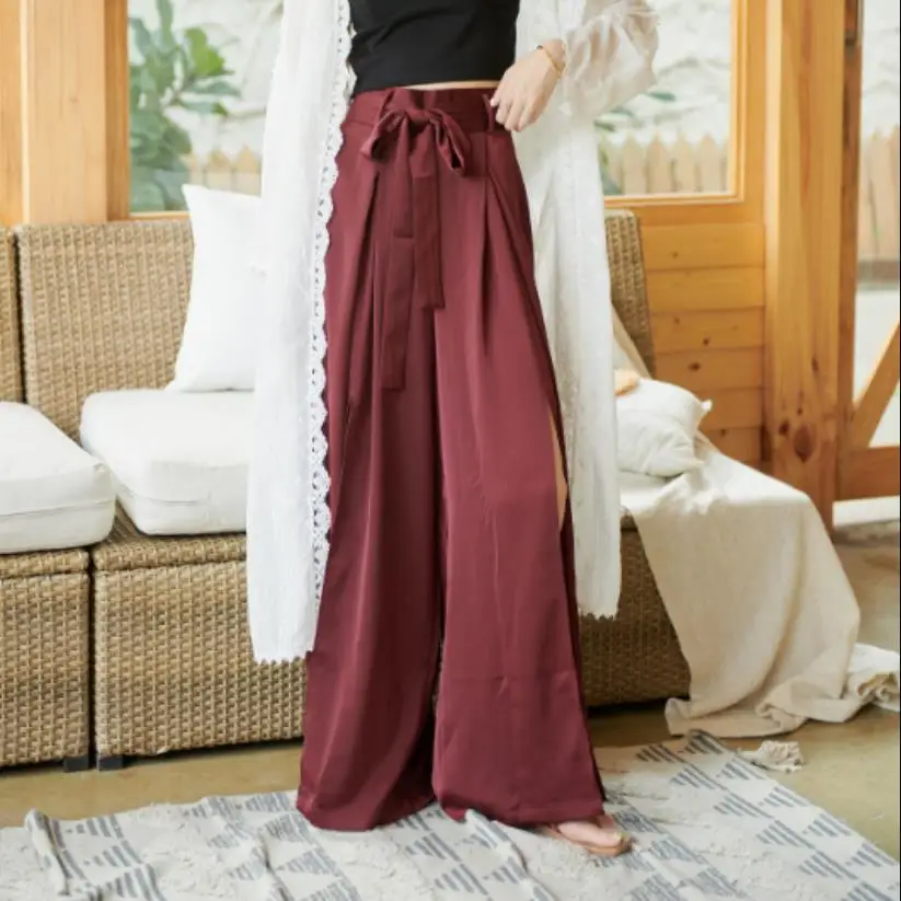 

Longer Size fit 160cm-190cm height wide leg pants female Fashion ins hot England style was thin split hollow cut trousers WQ1910