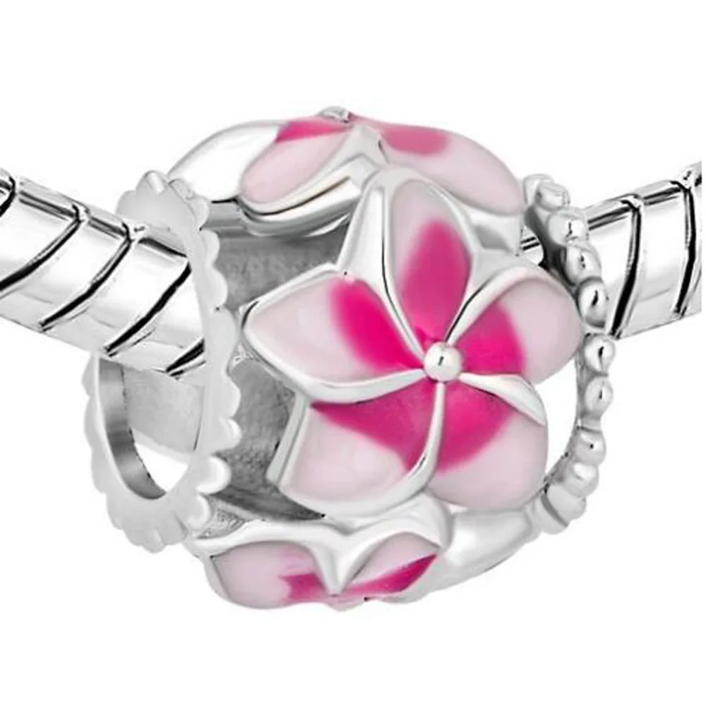 slide charm New European and American fashion personality gift pink begonia flower charm beads fit Pandora bracelet