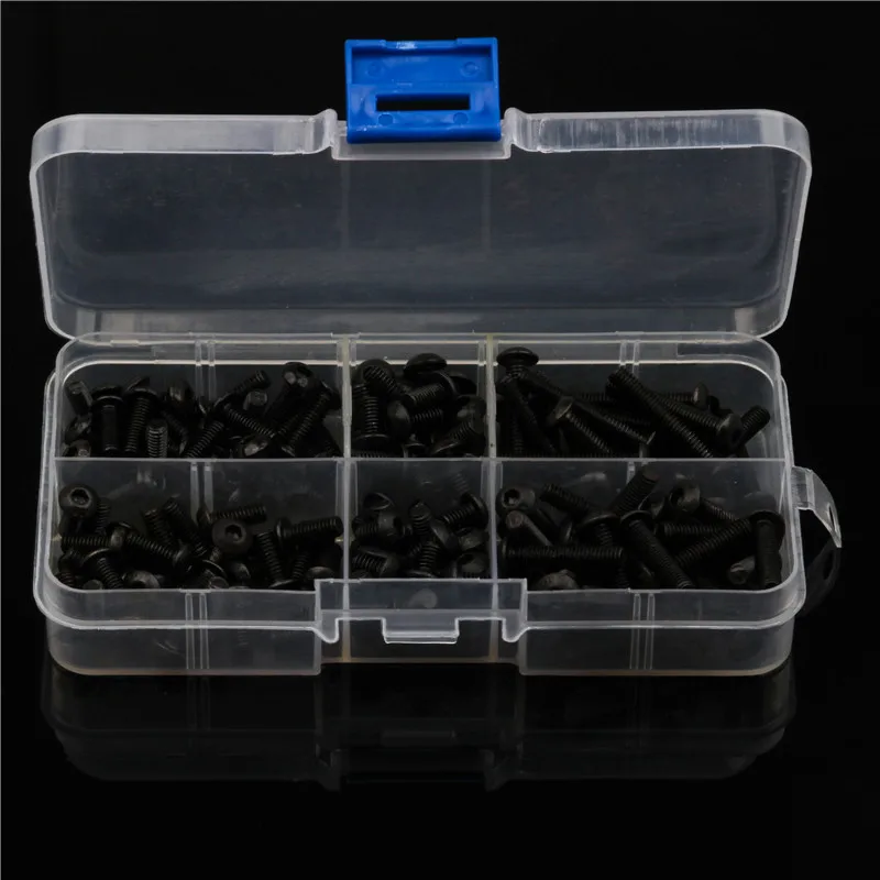 170PCS 304 Stainless Steel Black Hex Socket 6 Sizes Round Head Hexagon Screws Kit Assortment with Plastic Case