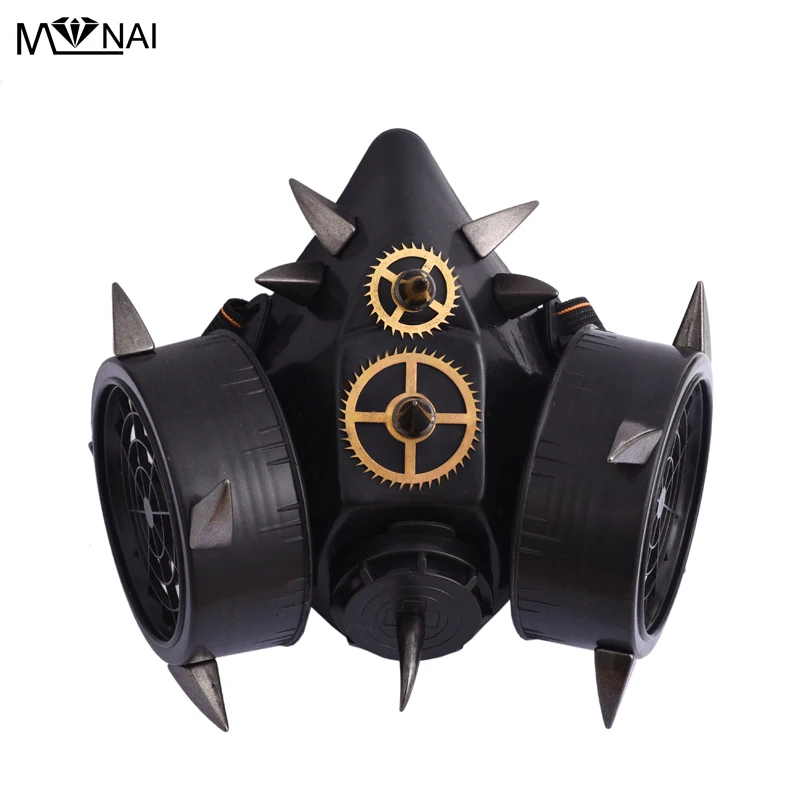 Black Devil Horns Rivets Mask Respirator Cyber Goth Cosplay Spikes Masks For Party Halloween Accessories