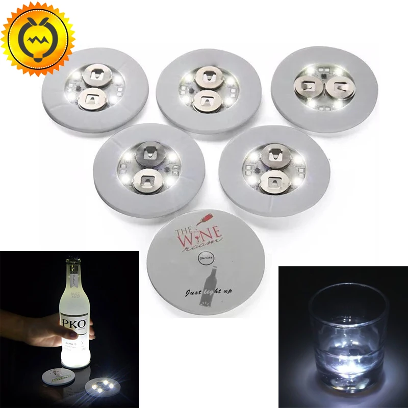 10pcs Bottle LED Light Sticker LED Bottle Glorifier Mini Light LED Coaster Cup Mat for Party Bar Club Wine Glass Vase Decoration