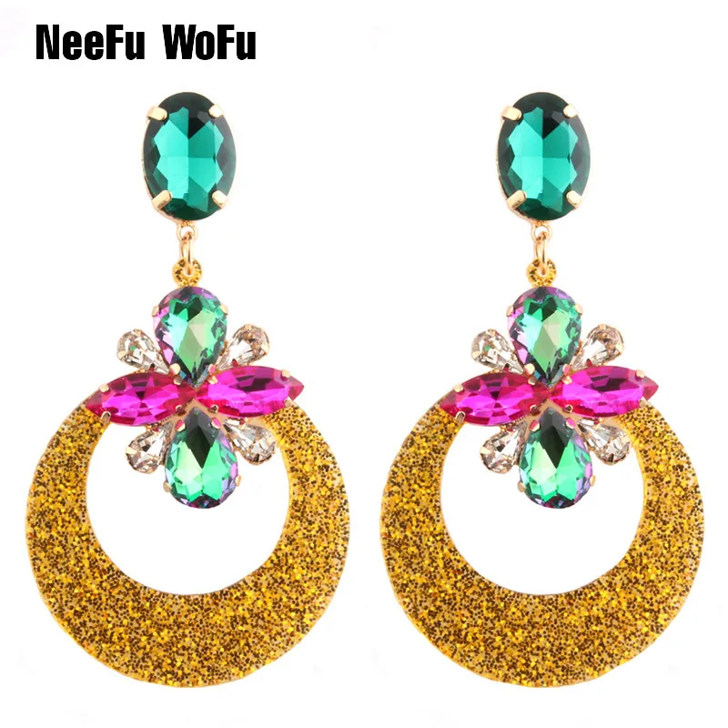 NeeFu WoFu Drop Resin Earrings Crystal Earring Big Large Long Brand Brinco Ear Accessories Oorbellen Christmas Gift woman ouch