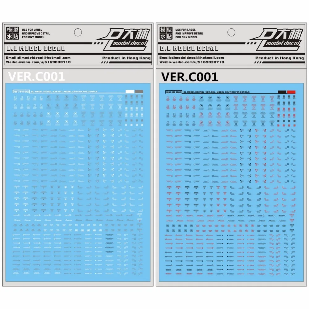 Pasta de agua con calcomanía de precaución común de alta calidad, D.L, para MG 1/100 modelo C001 DL004