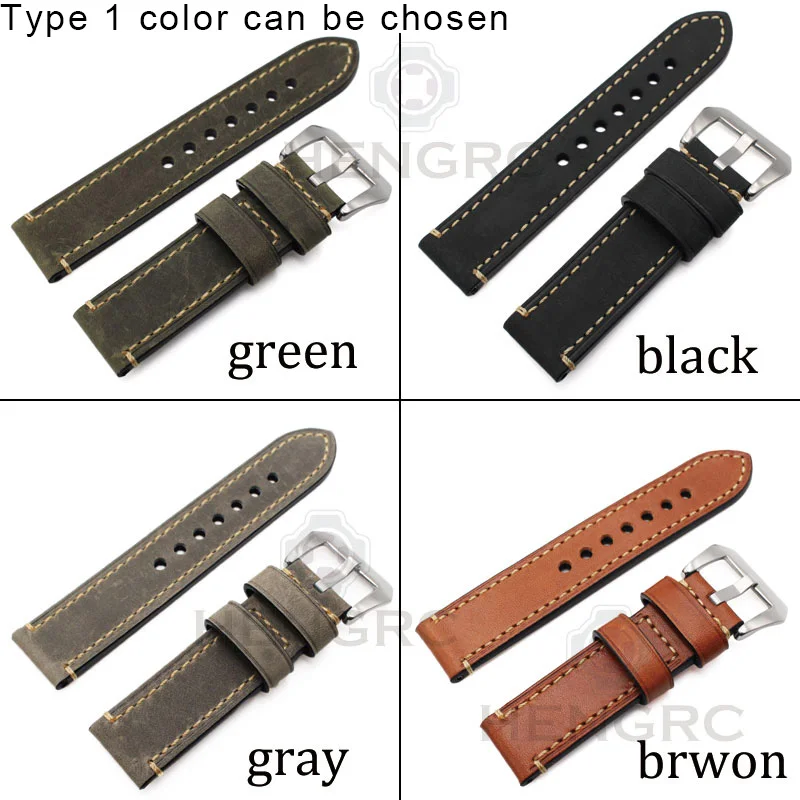 Italy Genuine Leather Watchband Bracelet 24 22 20mm Thick Watch Band Strap Belt Metal Steel Buckle Clasp Accessories