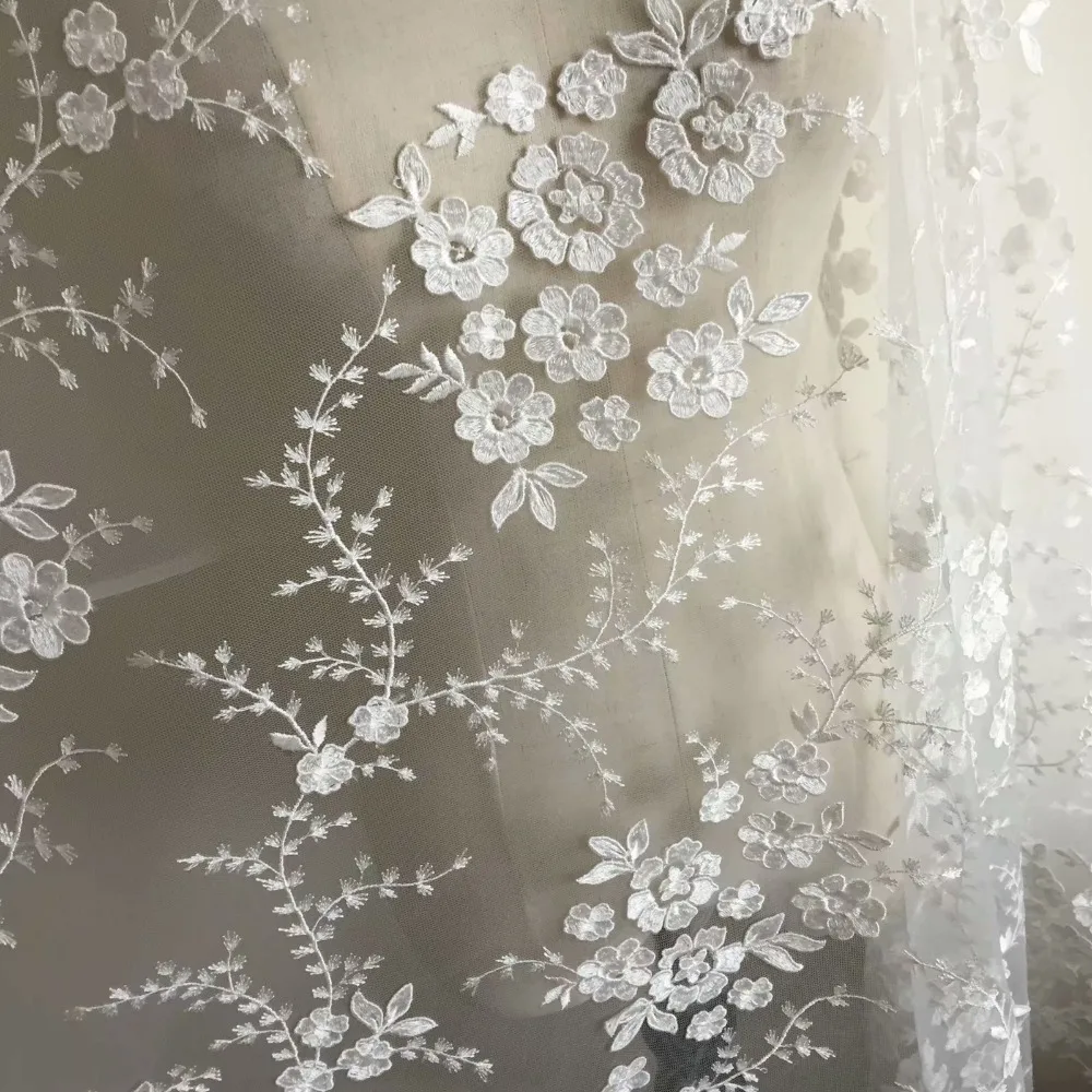 Mehrfarbiger Spitzenstoff mit 3D-Blumen für Hochzeitskleider, 4 Farben, Handverziert, DIY-Material – Detail 15