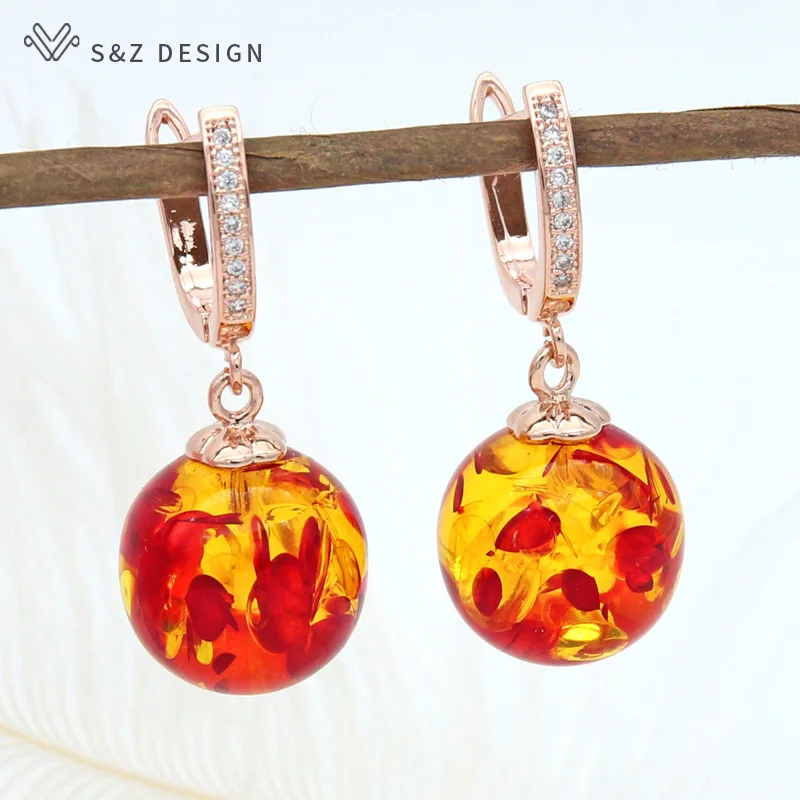 S&Z DESIGN New 585 Rose Gold Color Temperament Vintage Round Flower Beads Dangle Earrings For Women Girl Wedding Party Jewelry