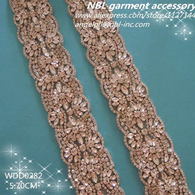 

(10 yards) Wholesale bridal beaded silver clear applique rhinestone trim iron on for wedding dress sash DIY iron on WDD0282