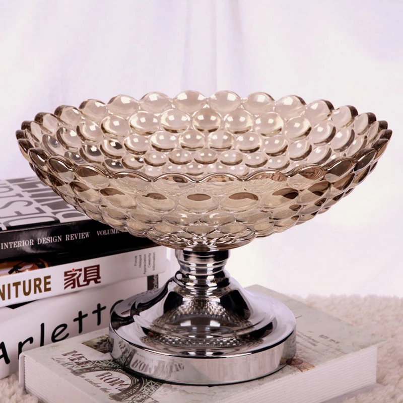 High Quality Golden Plated Dried Fruit Plate Snack Tray Home Nut Bowl Ktv Fruit Tray Storage Dish Advanced Crystal Glass Plate