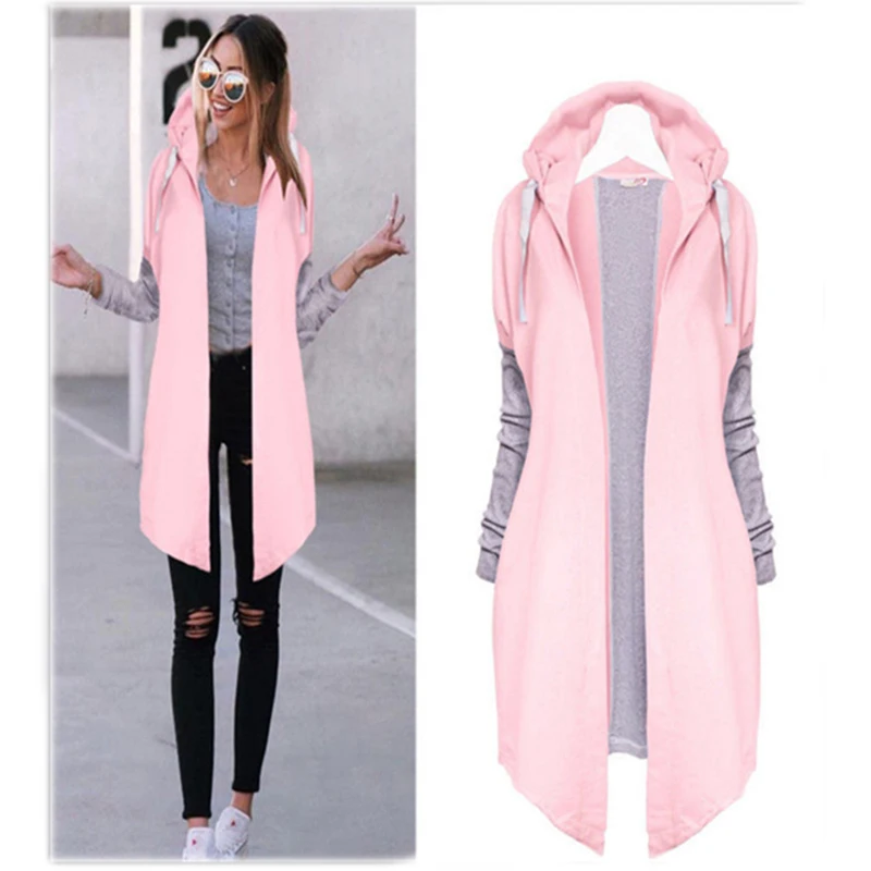 

Autumn Women Fashion Clothing Patchwork Casual Long Coat Women 'S Hoody Jacket Long Cardigans Spring Outerwear Coats Female