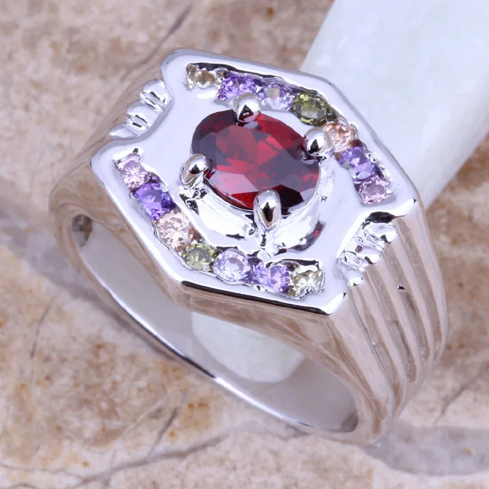 Glamorous Multicolor Garnet Silver Plated Fashion Ring Size 6 / 7 / 8 / 9 E142