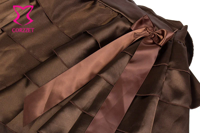 Gonne per le donne brown asymmetical multistrato raso gotico vittoriano vintage steampunk gonna corsetto partita sexy ruffle skirt