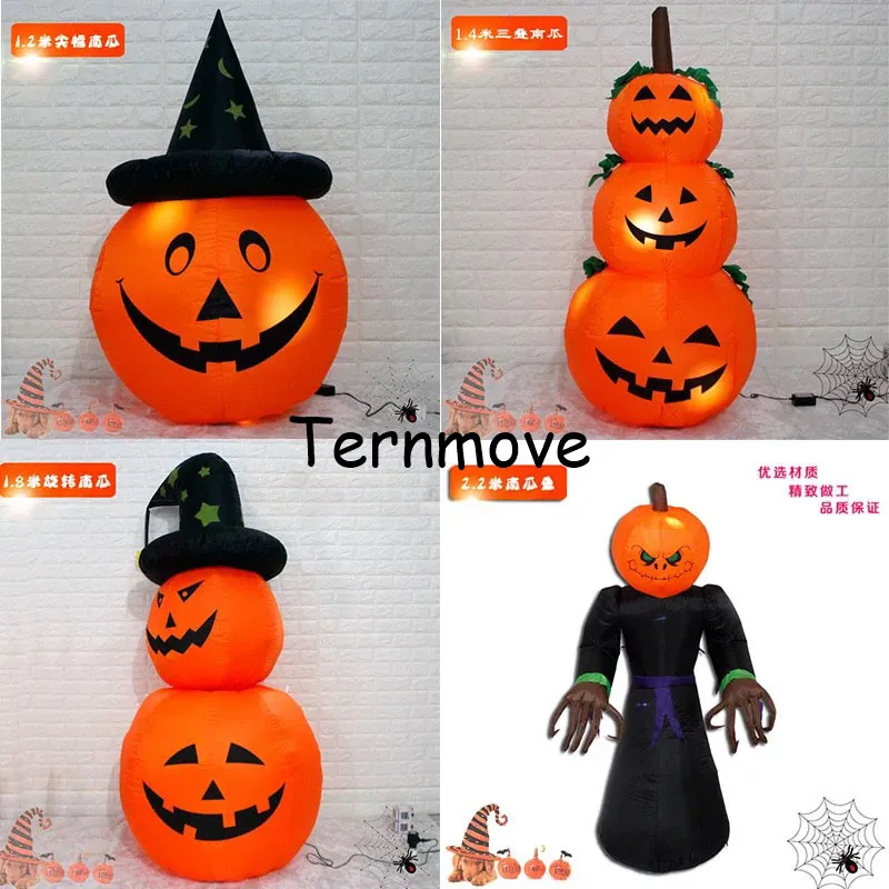 giant inflatable ghost pumpkin with hat for outdoor event LED lighting inflatable pumpkin with hat for Halloween decoration