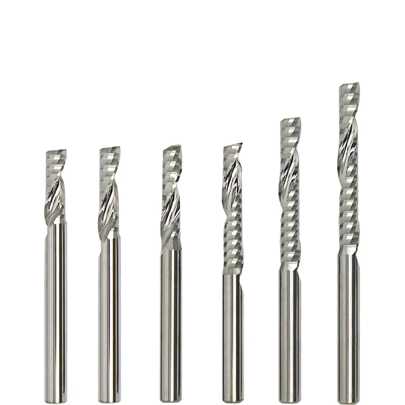 5pcs 4mm Shank CNC End Mills Cutting Length 12/17/25/28/32/42/52mm One Flute Spiral Router Bits for Woodworking Milling Cutter