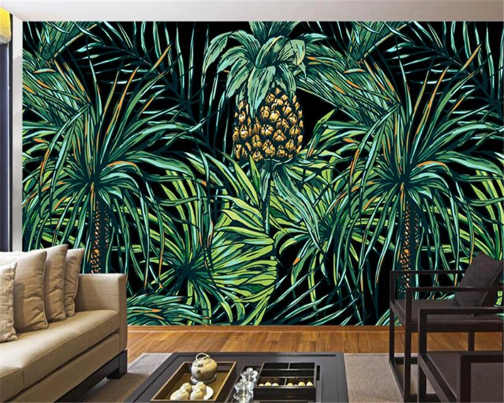 

Beibehang 3D Wallpaper HD Hand painted Southeast Asian Style Palm Tree Leaf Mural Living Room Bedroom TV Background Mural photo