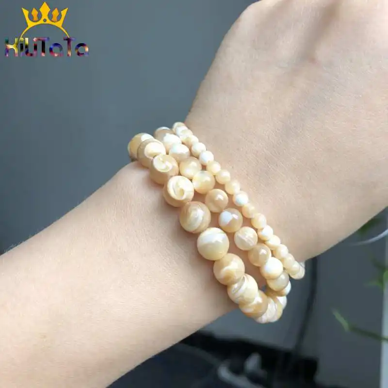Natural Trochus Shell Stone Beads Round Loose Spacer Beads For Jewelry Making DIY Bracelet Necklace 15\'\' Pick Size 4/6/8/10mm
