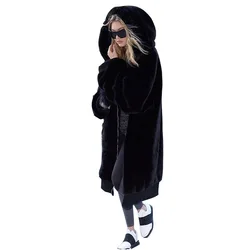 Winter Fur Warm hooded Large size Medium length Solid color Fur & Faux Fur Women New Casual Long sleeve Women Fur coat NUW90