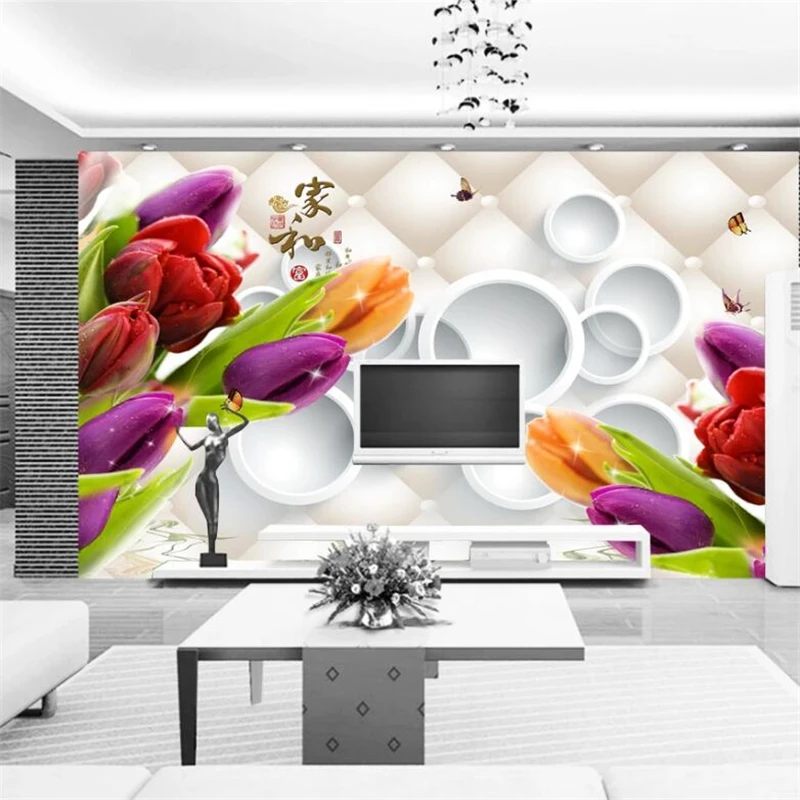 Beibehang Custom wallpaper 3D wall painter and rich soft bag tulip stereo TV background wall living room bedroom 3d wallpaper