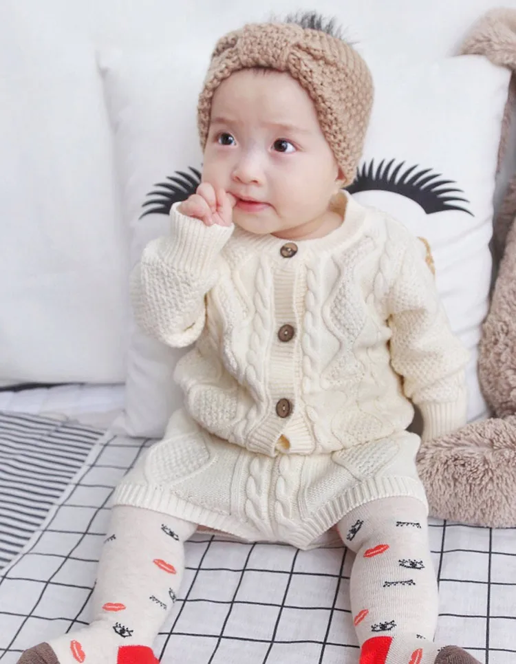 Children Clothing sets Baby Boys Girls Twist Knit Long-Sleeved Cardigan Sweater Shorts Clothing Set Baby Outfits for 0~24 Months