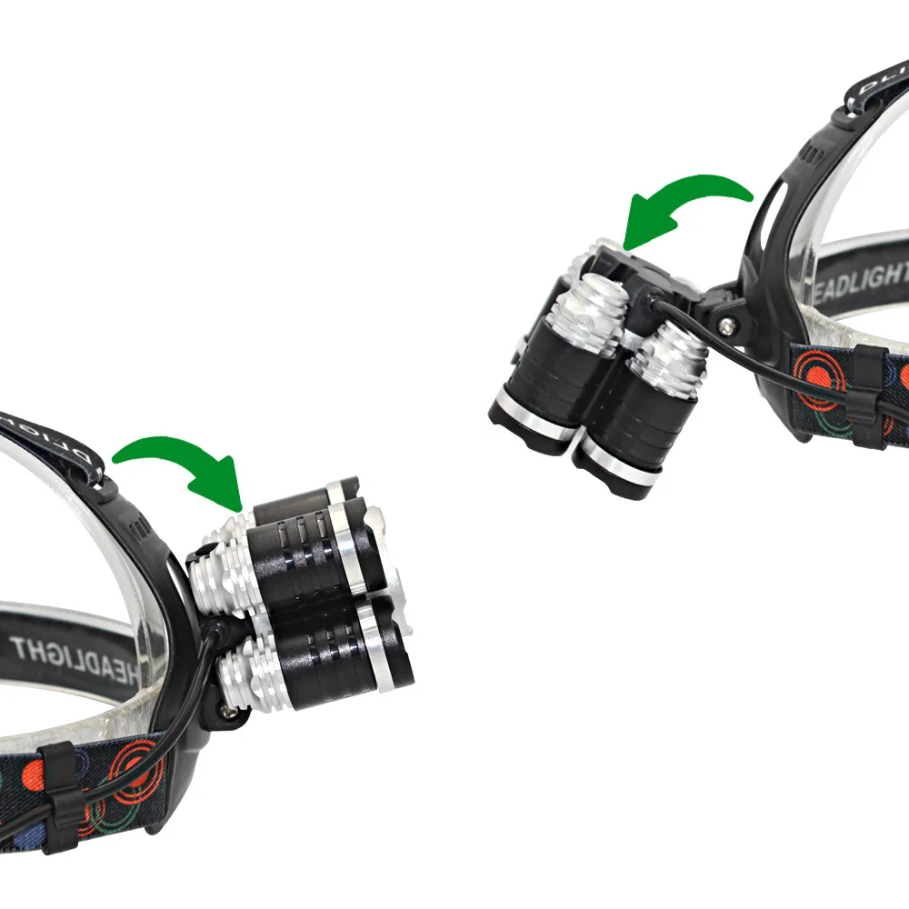 USB Rechargeable 5 LED Headlight T6 Q5 LED Headlamp Head Lamp Hunting Fishing Light with USB Charging Line