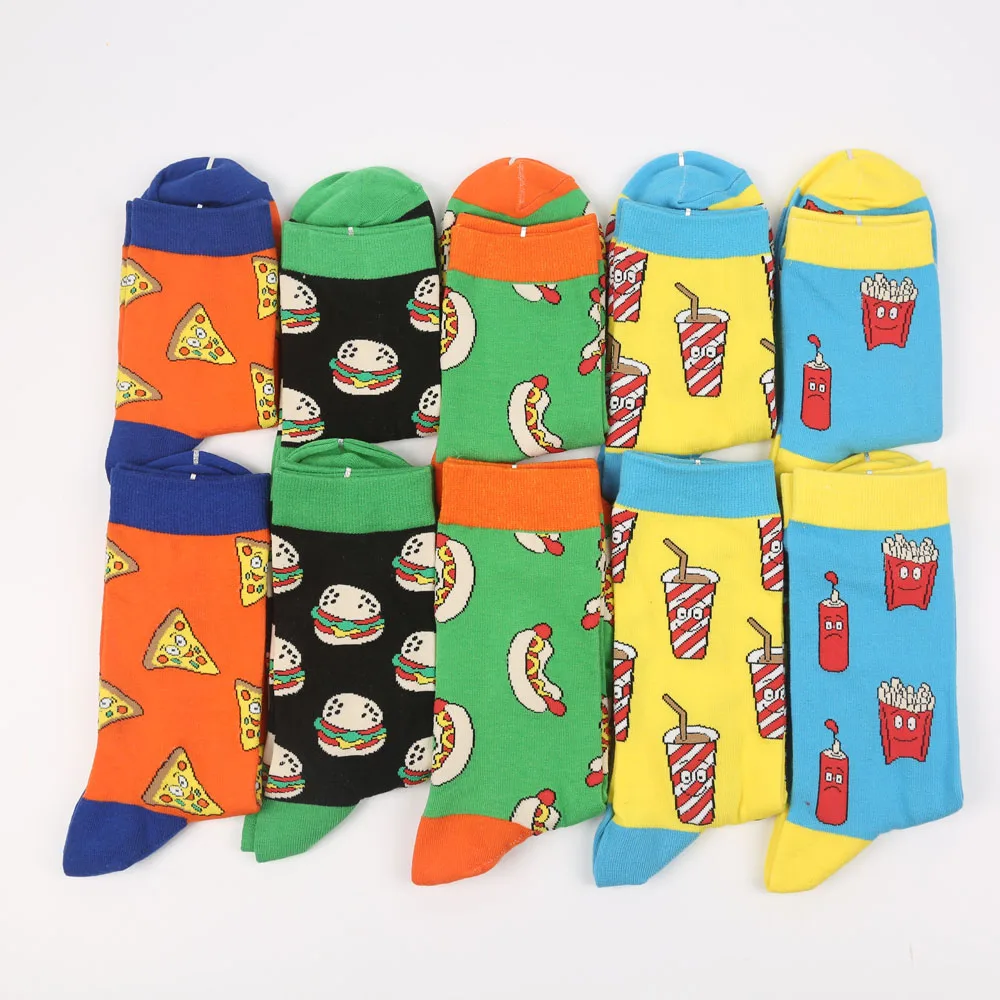 Modeager Brand Cartoon  Funny Food Pizza Hamburger Sushi Alien Cotton Men Socks Colorful Novelty Hip hop Skate Socks for Men