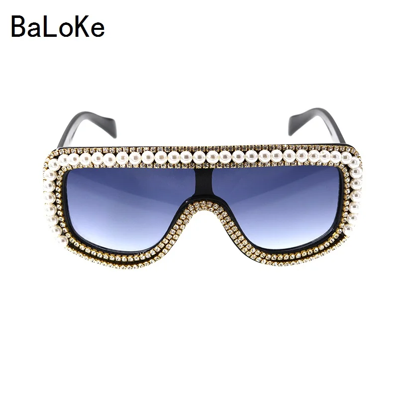 new women fashion sunglass square lens crystal+pearl shining oversize baroque retro sunglasses retro decoration