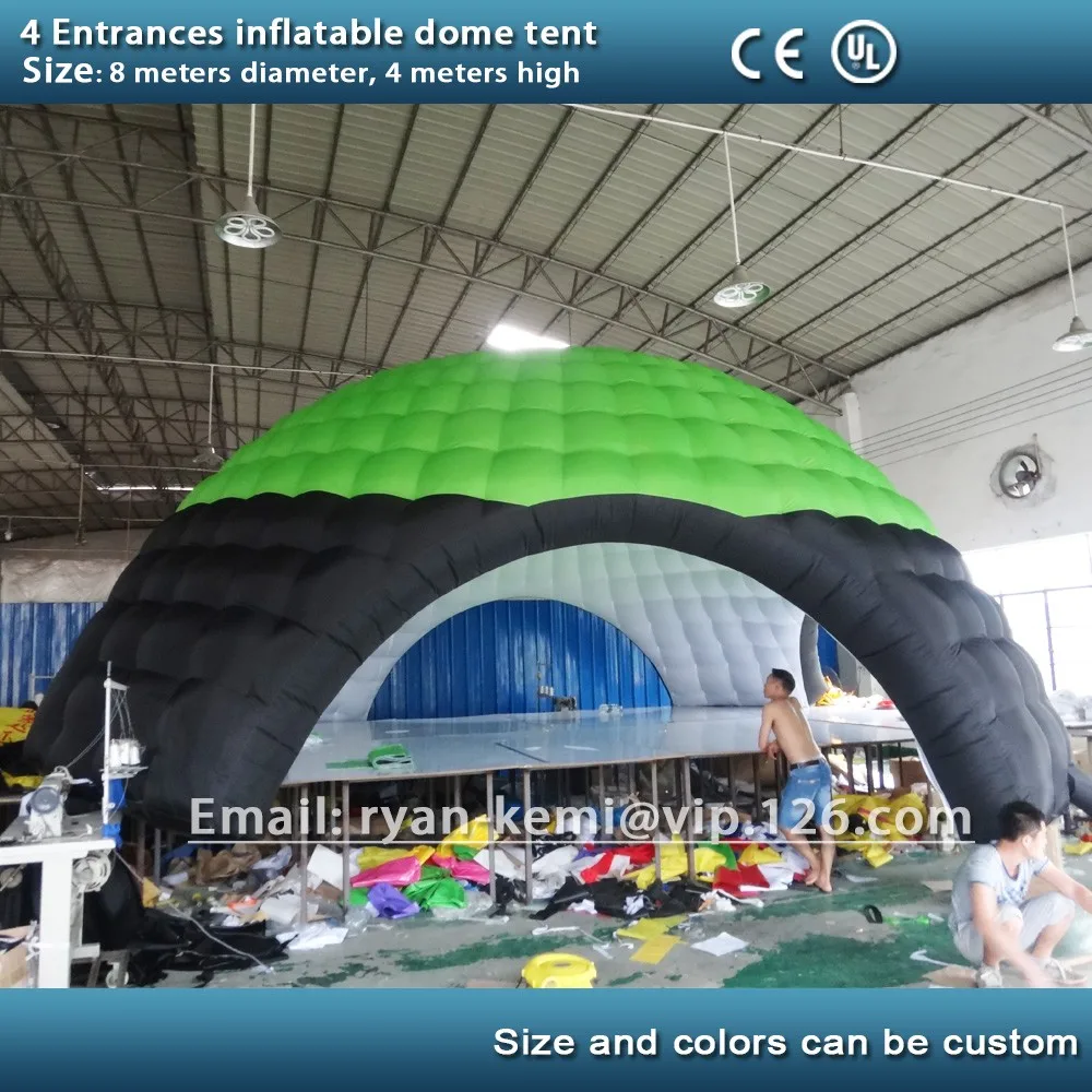 Free shipping 4 entrances 8mx8m inflatable dome tent Inflatable exhibition tent advertising tent