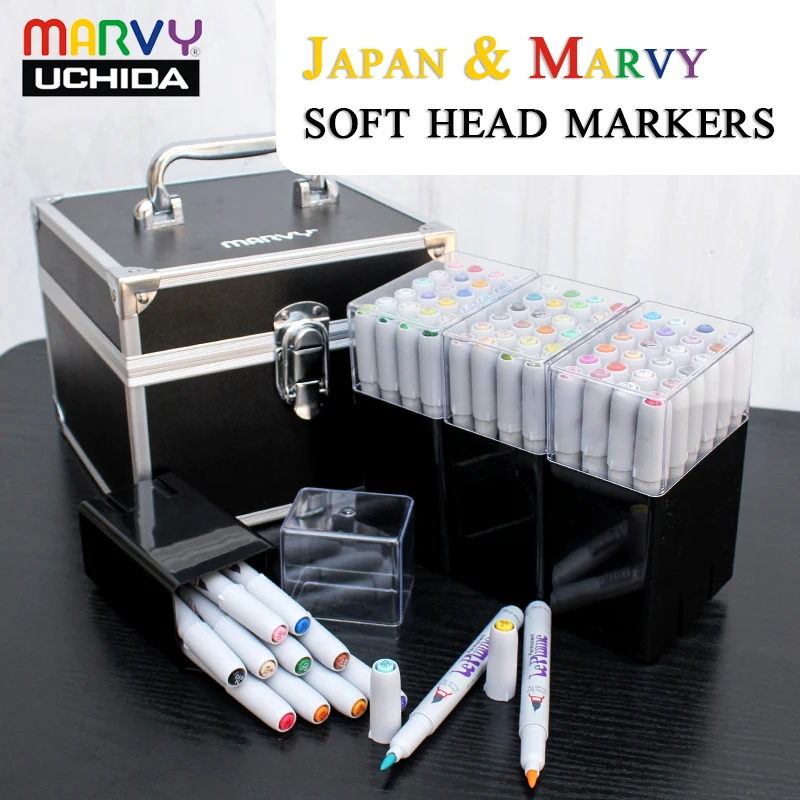 Marvy 3000 Soft Head Brush Markers 12/24/36/72/144pcs Set Manga Colores Brush Markers Pen For Art Supplies