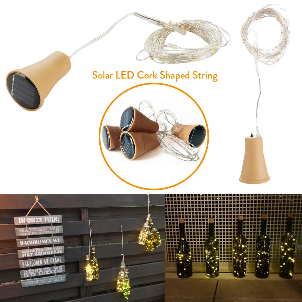 Imagem -03 - Solar Wine Bottle String Light Fio de Cobre Fairy Lights Forma de Cortiça Lâmpada de Natal Festa de Casamento Decoração do Jardim 20leds