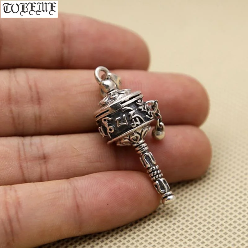 

925 Silver Tibetan Dorje Prayer Wheel Pendant vintage sterling Buddhist Vajra Prayer Wheel Amulet Pendant Silver Tibetan Pendant